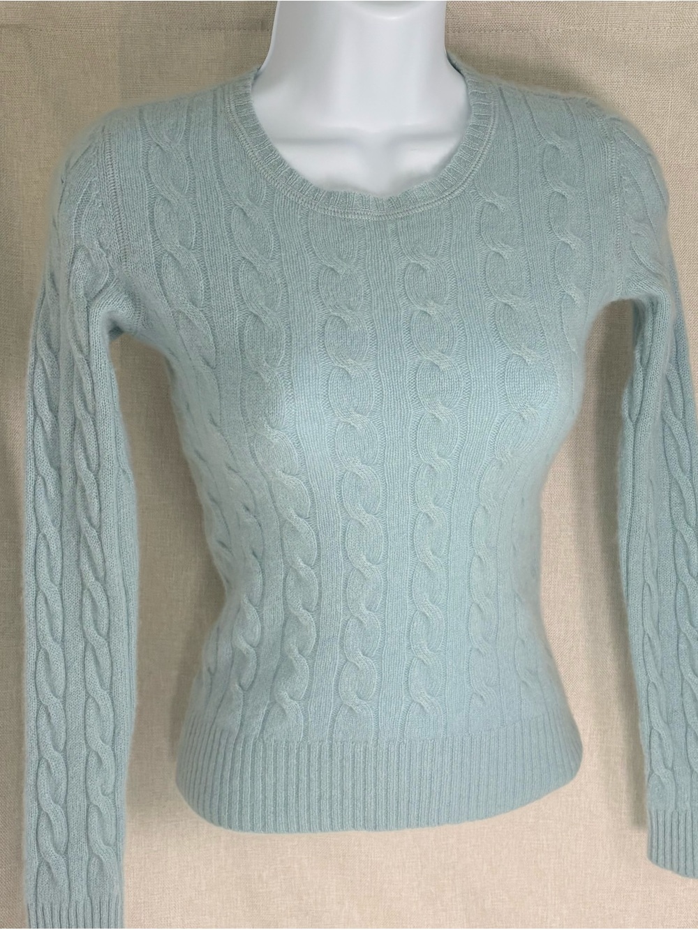 ❄️ White + Warren 100% Cashmere Cable Knit Sweater Baby Blue Size S